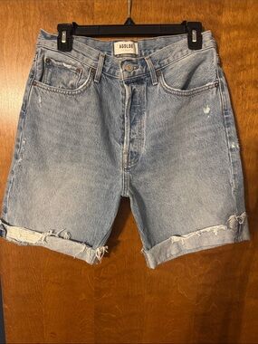 Agolde Light Blue Rolled Hem Denim Shorts 90’s fit